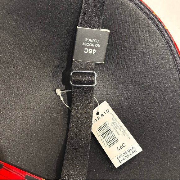 NWT Torrid XO Plunge Push-Up Wire Bra Noelle Plaid Lace Black Red Sz 46C Sexy - Picture 6 of 13